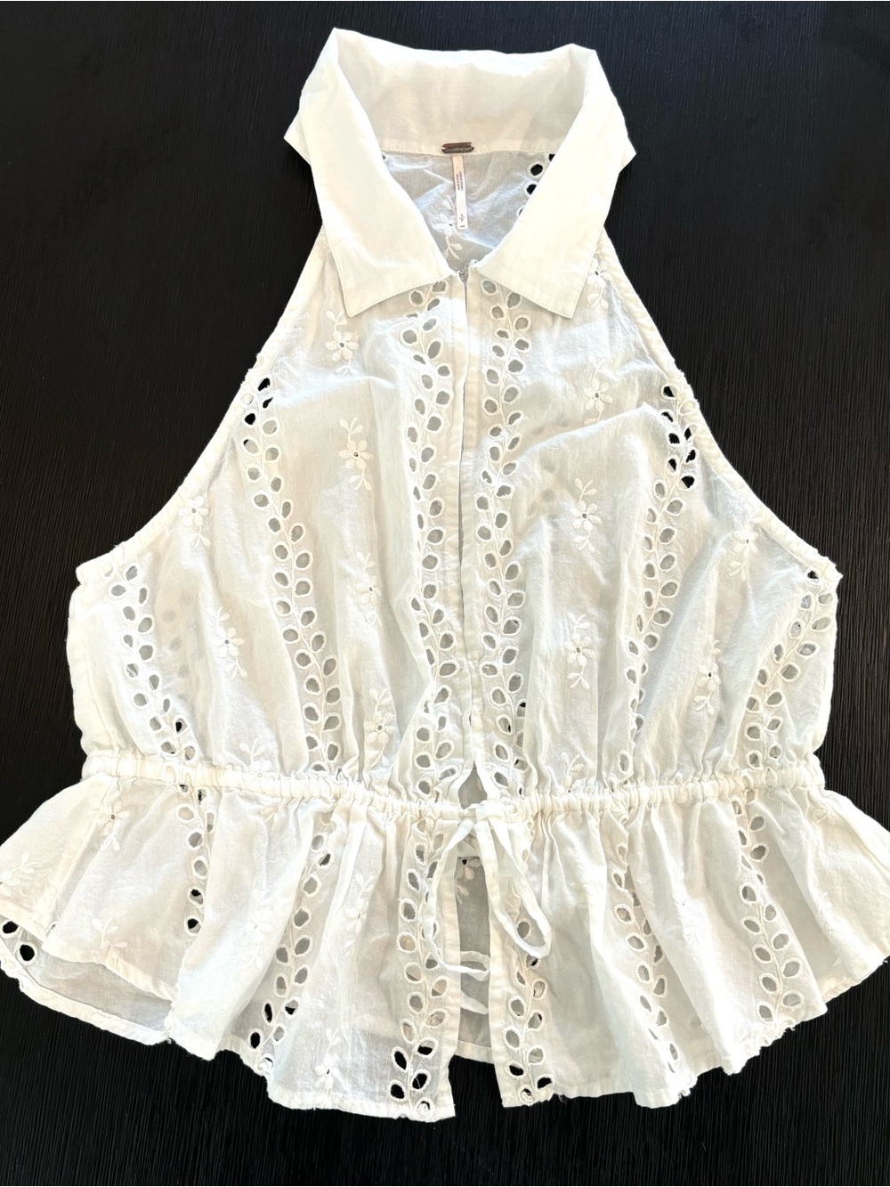 Free People White Eyelet Tie-Waist Sleeveless Camisole